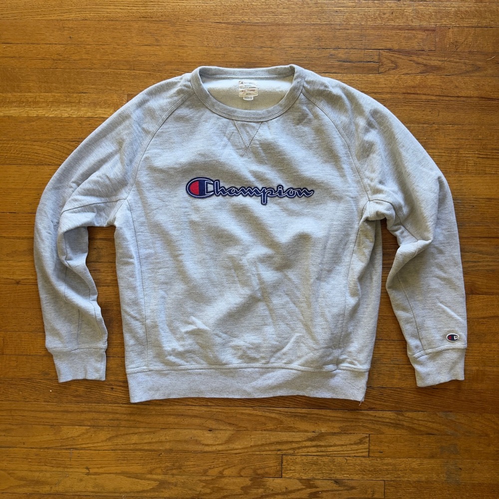 Champion Mens Crew Neck Sweatshirt Pullover Jumper Gray Logo X Large XL - Picture 1 of 6